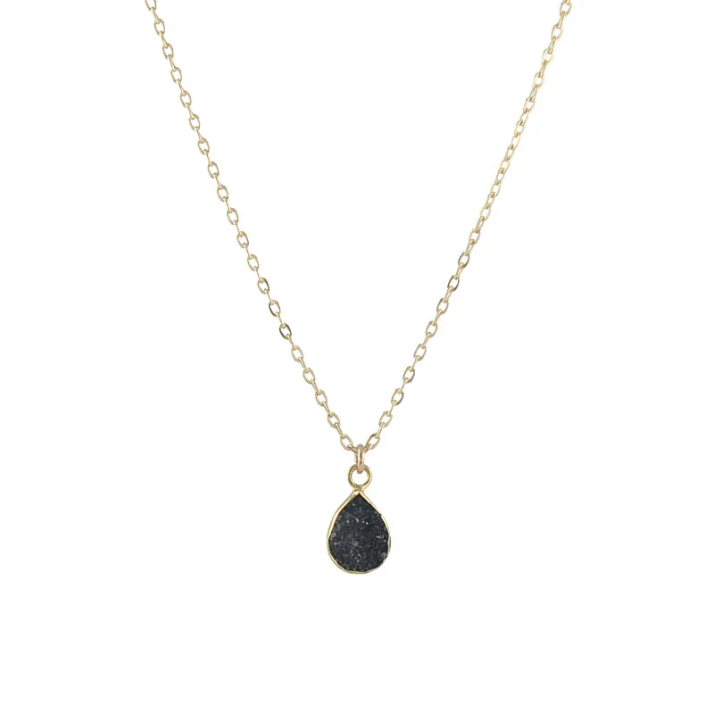 Black Teardrop Druzy Necklace sold by Peggy Li Creations