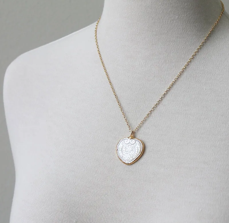 Carved Floral Heart Necklace sold by Peggy Li Creations product image thumbnail 2