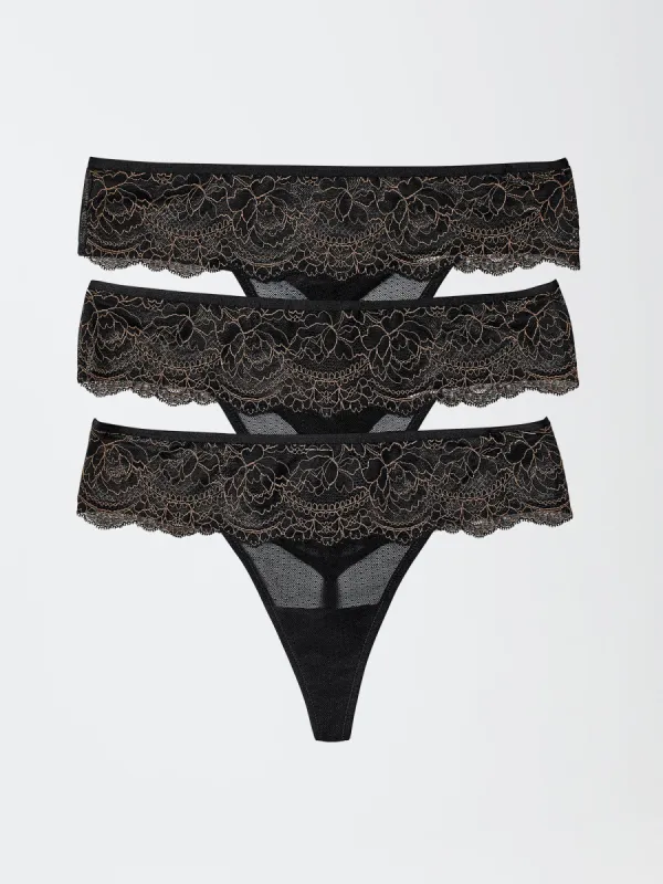 Unveil Lace Trim Thong 3-Pack - FINAL SALE sold by Skarlett Blue