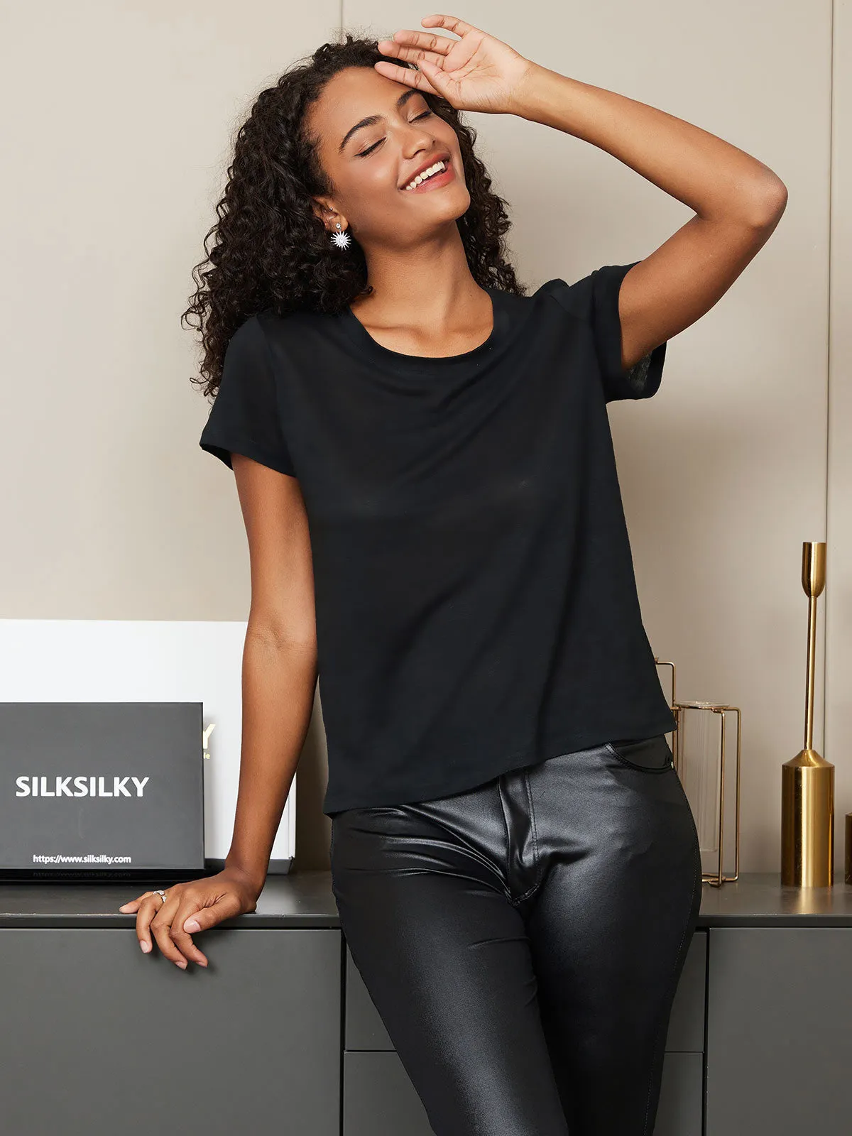 100% Mulberry Silk Short Sleeve Women's T-Shirt sold by SilkSilky product image thumbnail 4