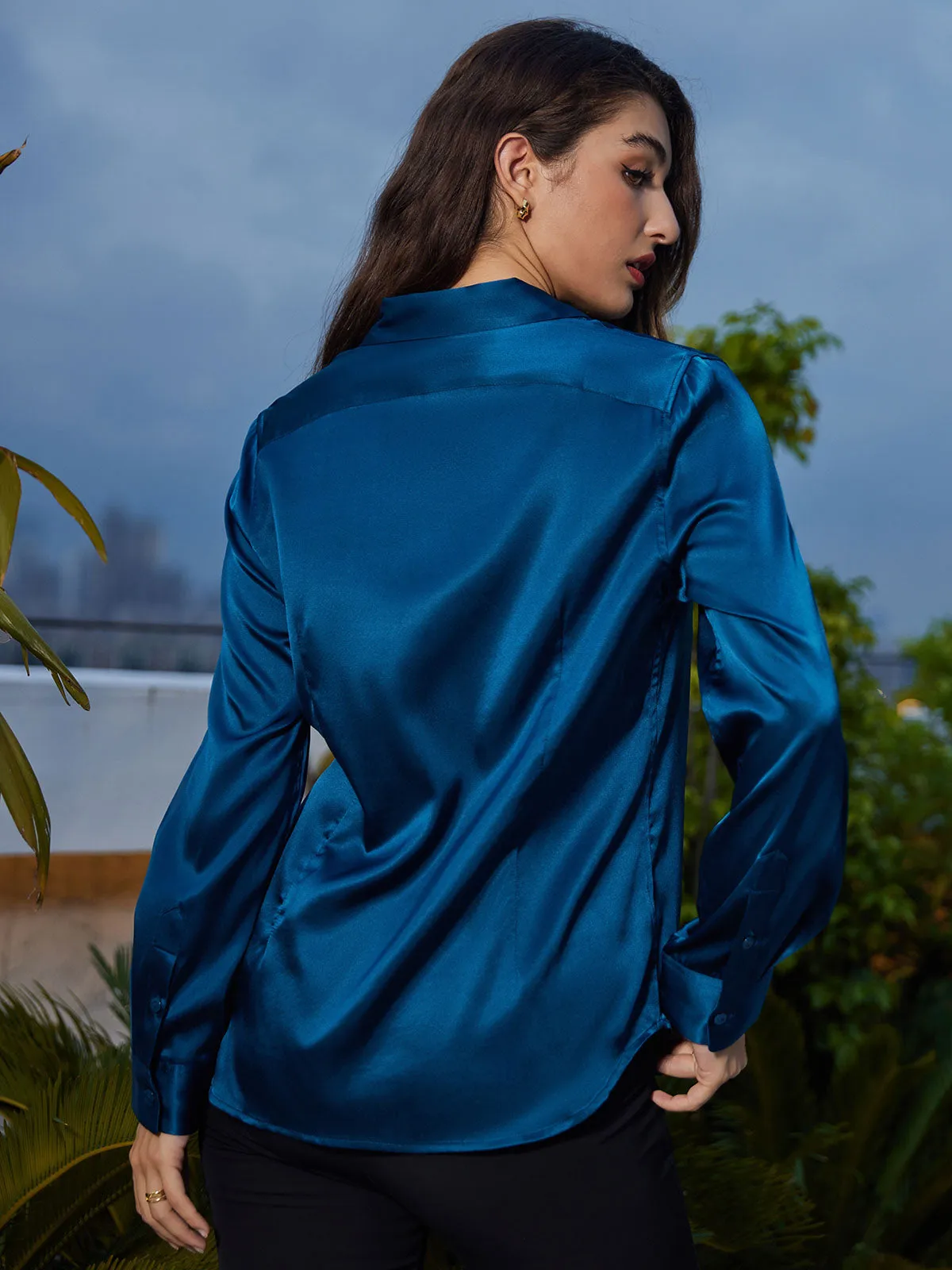 19Momme Silk Long Sleeve Lapel Collar Women's Shirt with Button Up Design sold by SilkSilky product image thumbnail 2