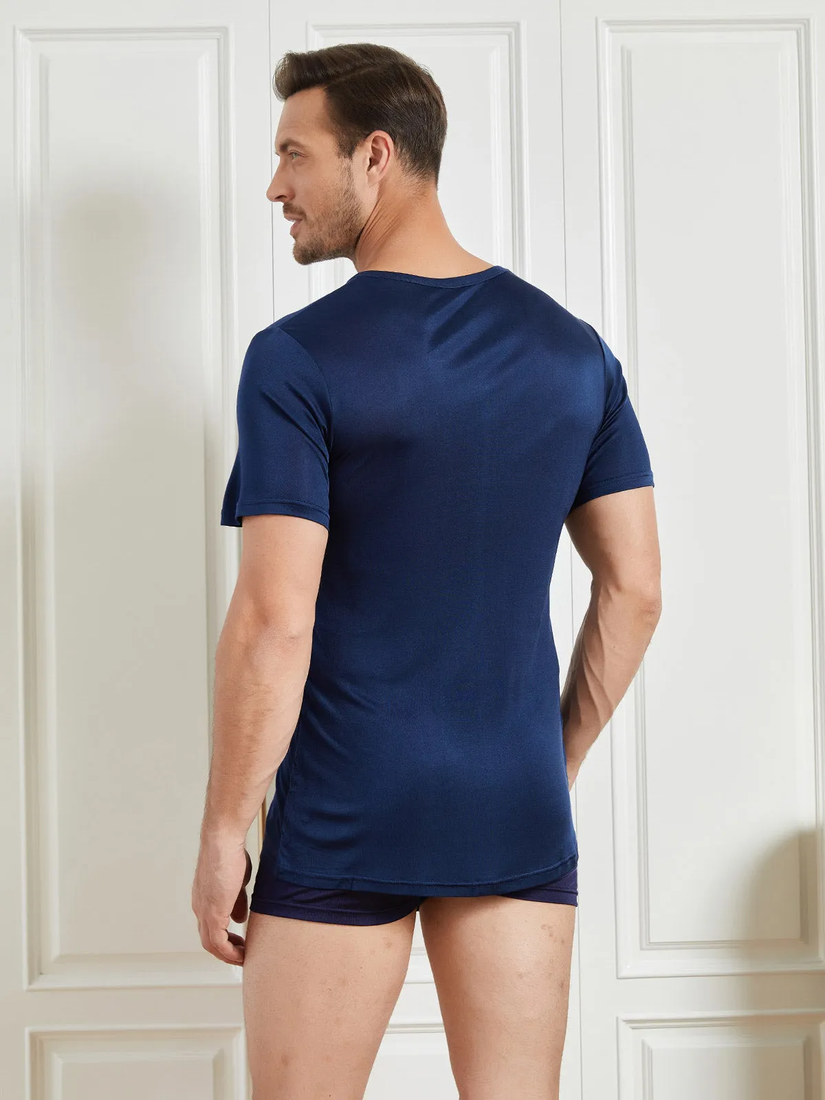 Mens Crew Neck Pure Silk T Shirt sold by SilkSilky product image thumbnail 2