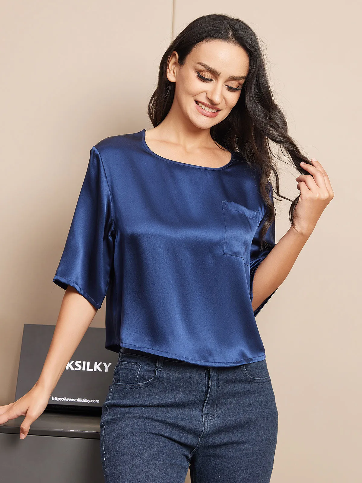 Pure Silk Half Sleeve U Neck Women's T-Shirt sold by SilkSilky