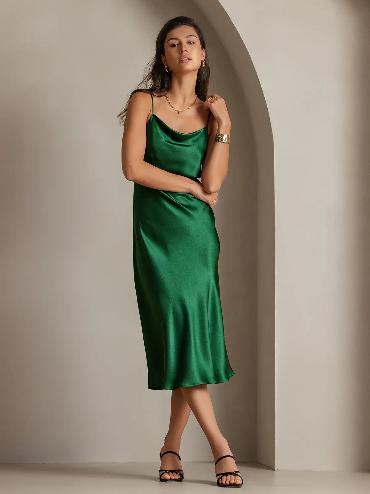 Pure Silk Cowl Neck Midi Dress sold by SilkSilky product image thumbnail 4