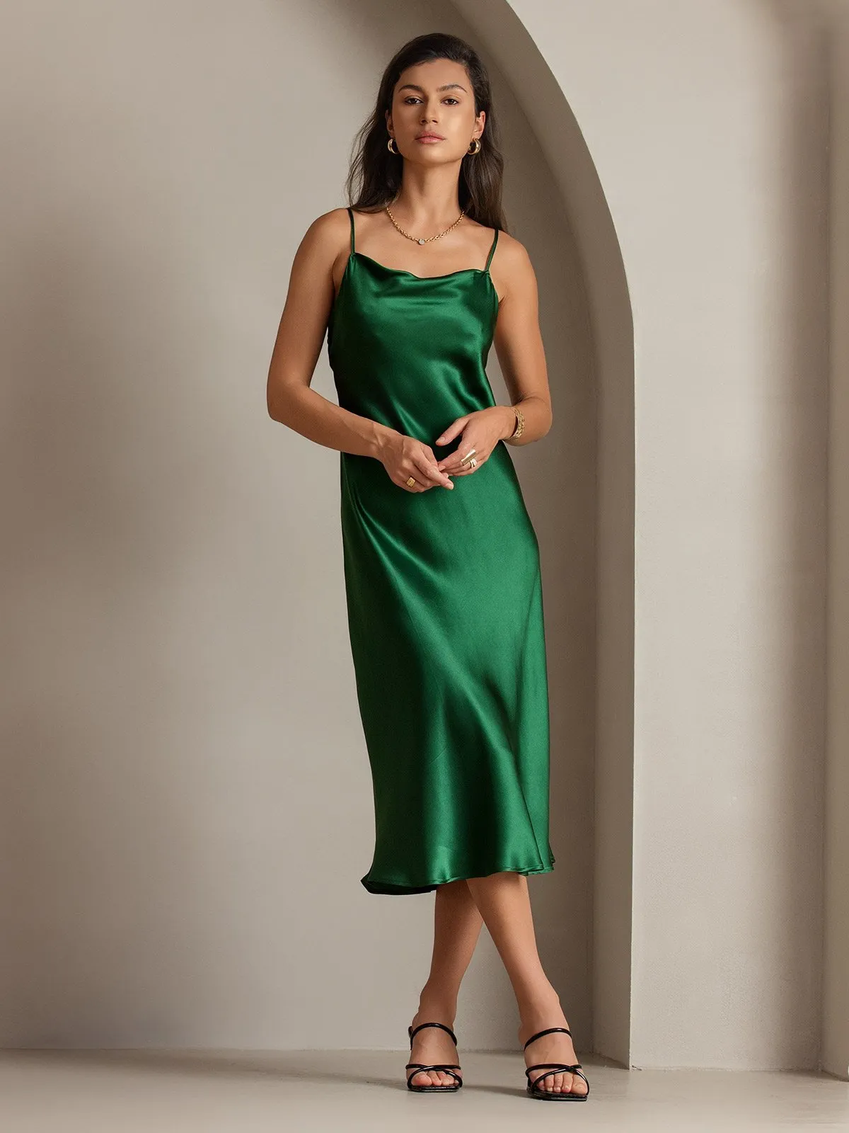 Pure Silk Cowl Neck Midi Dress sold by SilkSilky