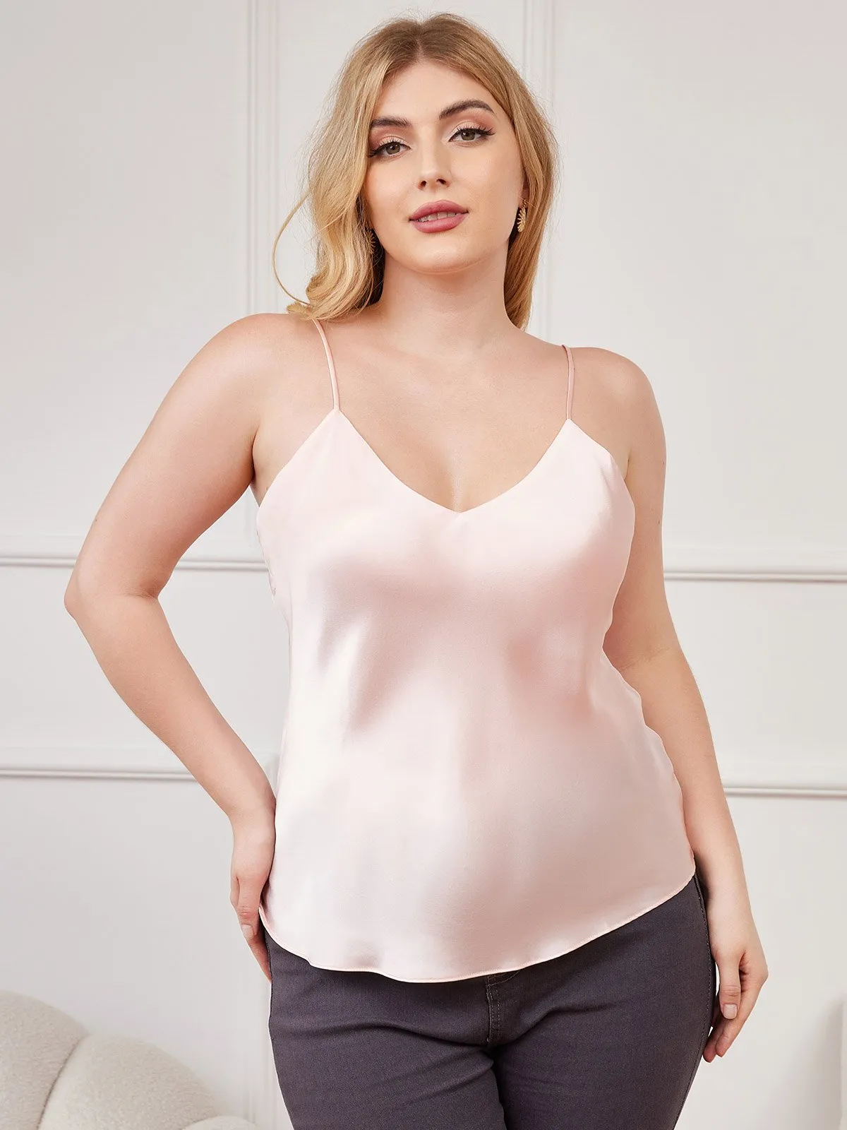 Pure Silk Spaghetti Strap Plus Size Camisole sold by SilkSilky product image thumbnail 3
