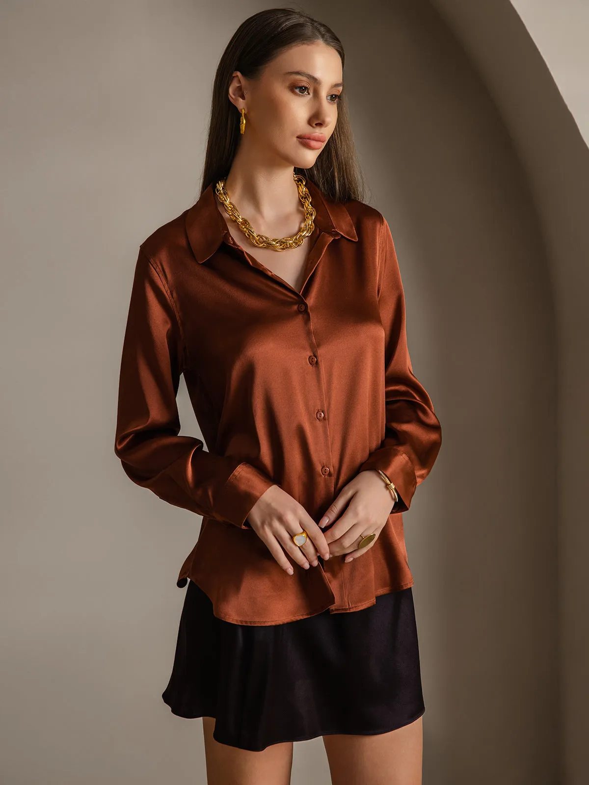 19Momme Silk Long Sleeve Lapel Collar Women's Shirt with Button Up Design sold by SilkSilky product image thumbnail 5