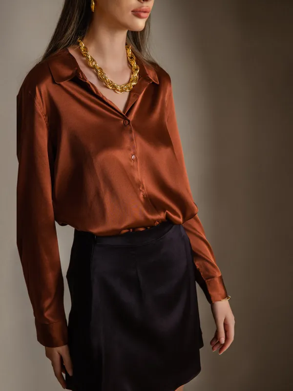 19Momme Silk Long Sleeve Lapel Collar Women's Shirt with Button Up Design sold by SilkSilky