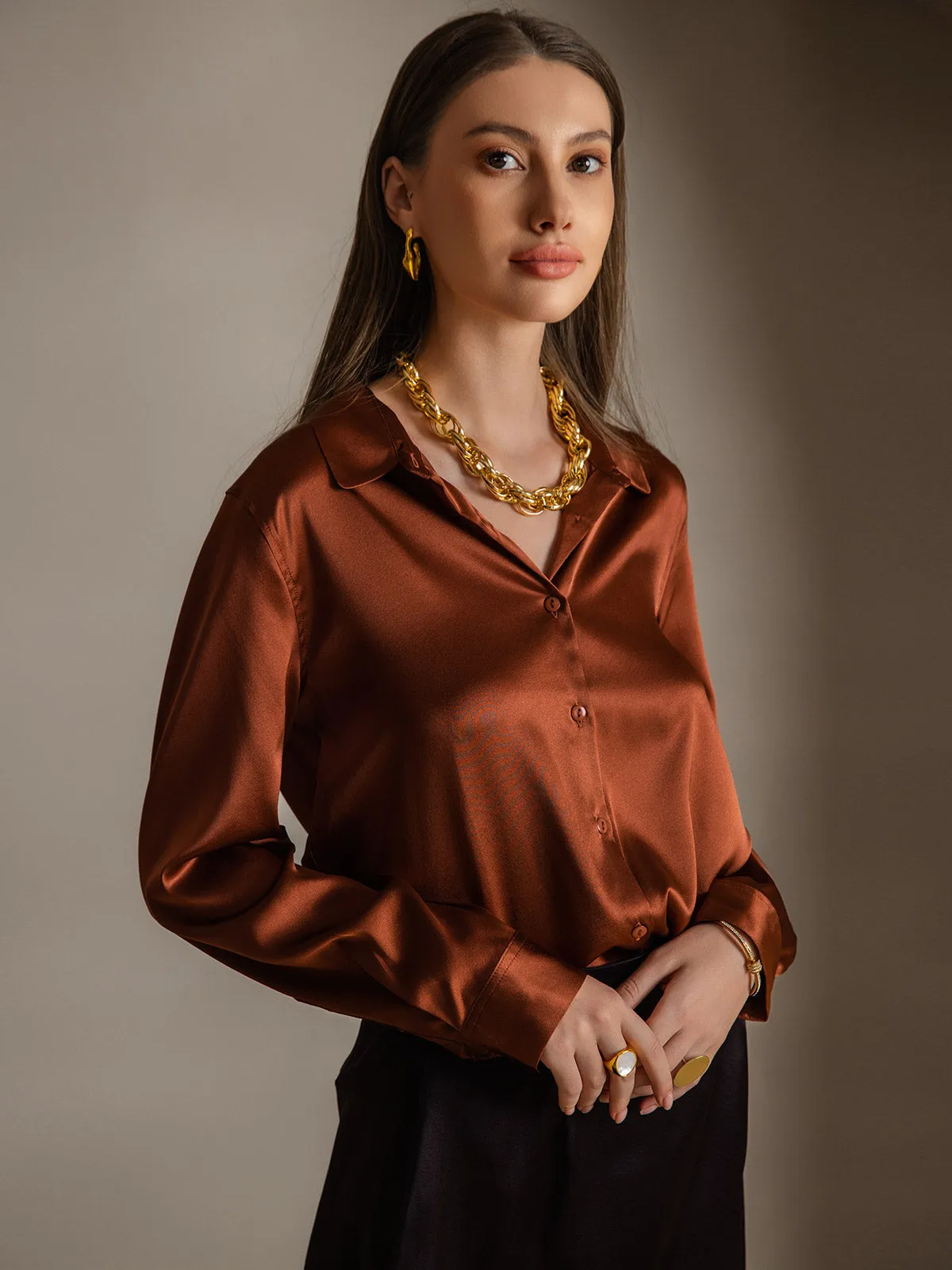 19Momme Silk Long Sleeve Lapel Collar Women's Shirt with Button Up Design sold by SilkSilky product image thumbnail 4
