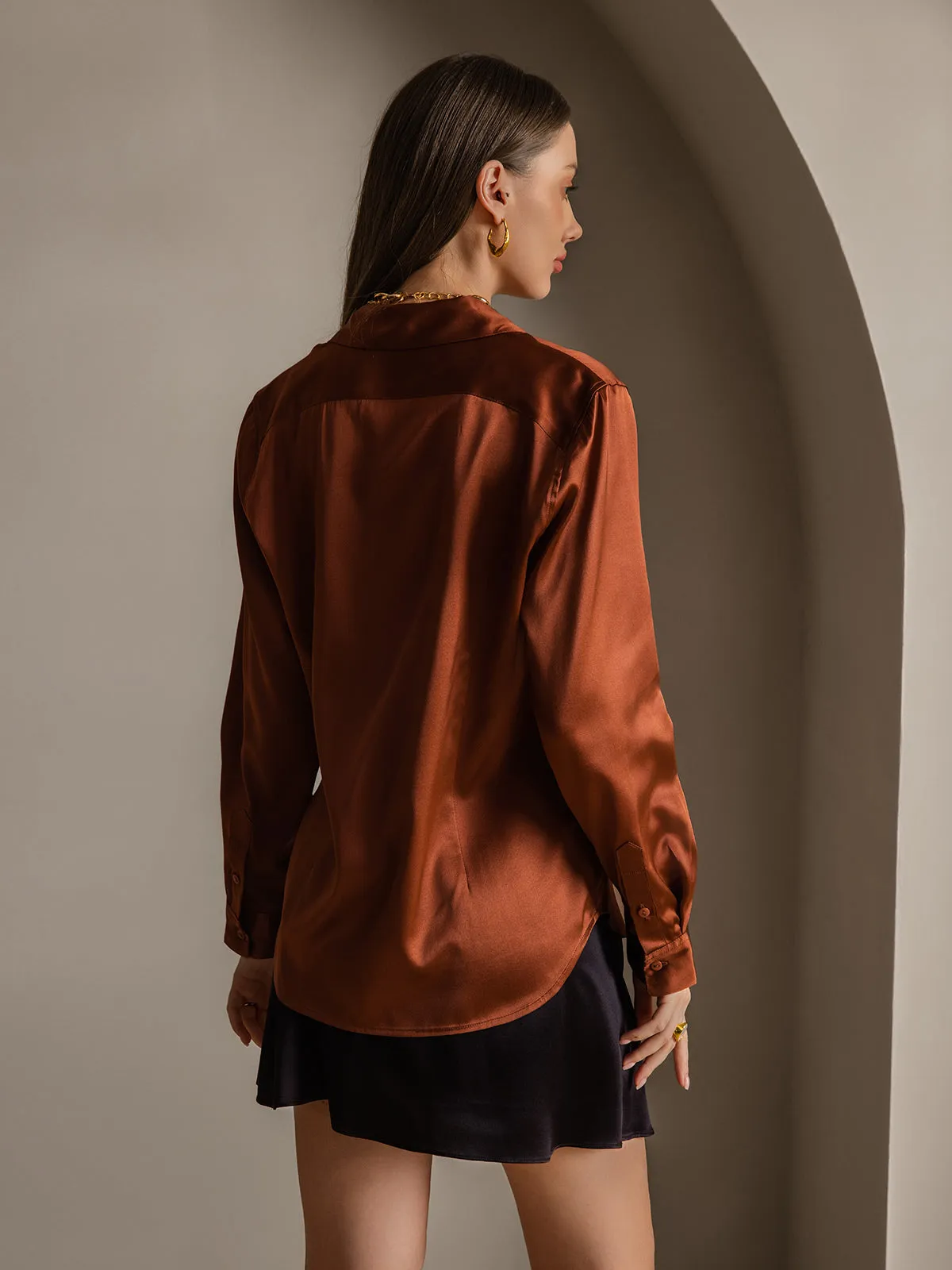 19Momme Silk Long Sleeve Lapel Collar Women's Shirt with Button Up Design sold by SilkSilky product image thumbnail 2