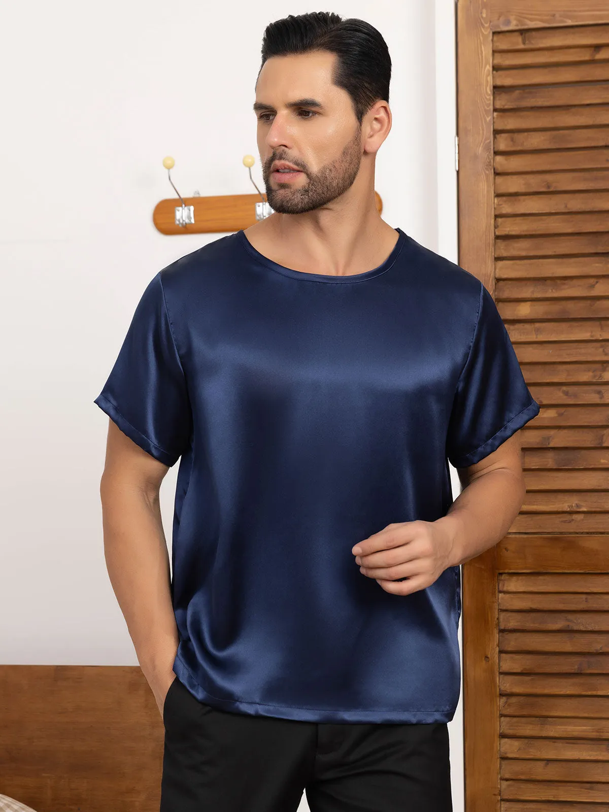 Pure Silk Short-Sleeved Round Neck Mens Tee sold by SilkSilky product image thumbnail 5