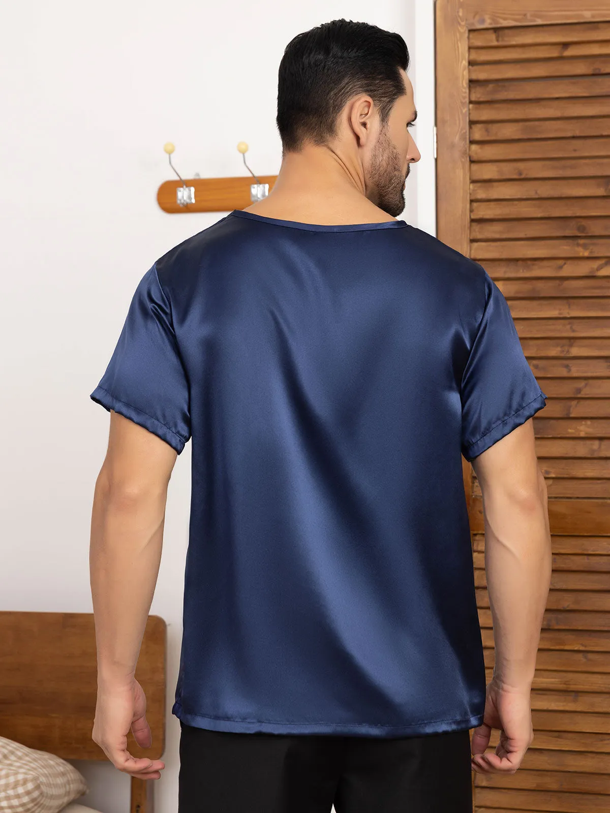 Pure Silk Short-Sleeved Round Neck Mens Tee sold by SilkSilky product image thumbnail 2