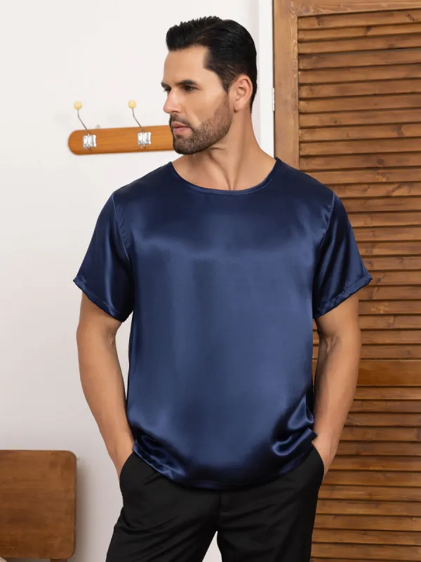 Pure Silk Short-Sleeved Round Neck Mens Tee sold by SilkSilky