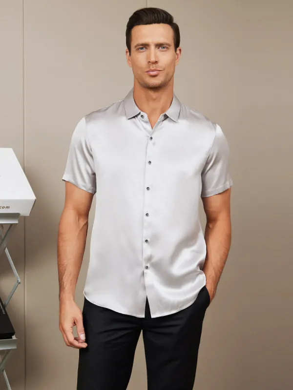 Clearance(US Warehouse) - 19Momme Mens Classic Short Sleeve Silk Shirt sold by SilkSilky