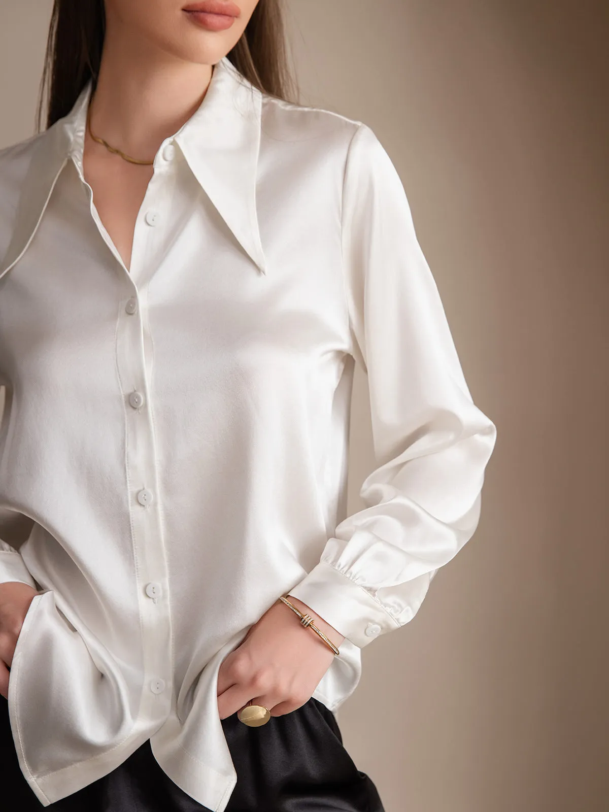 19Momme Silk Solid Color Classic Daily Basic Shirt sold by SilkSilky product image thumbnail 3