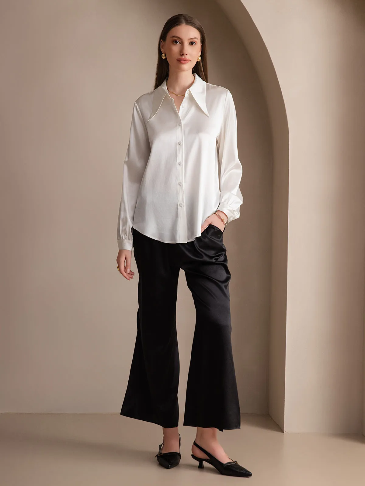 19Momme Silk Solid Color Classic Daily Basic Shirt sold by SilkSilky product image thumbnail 5