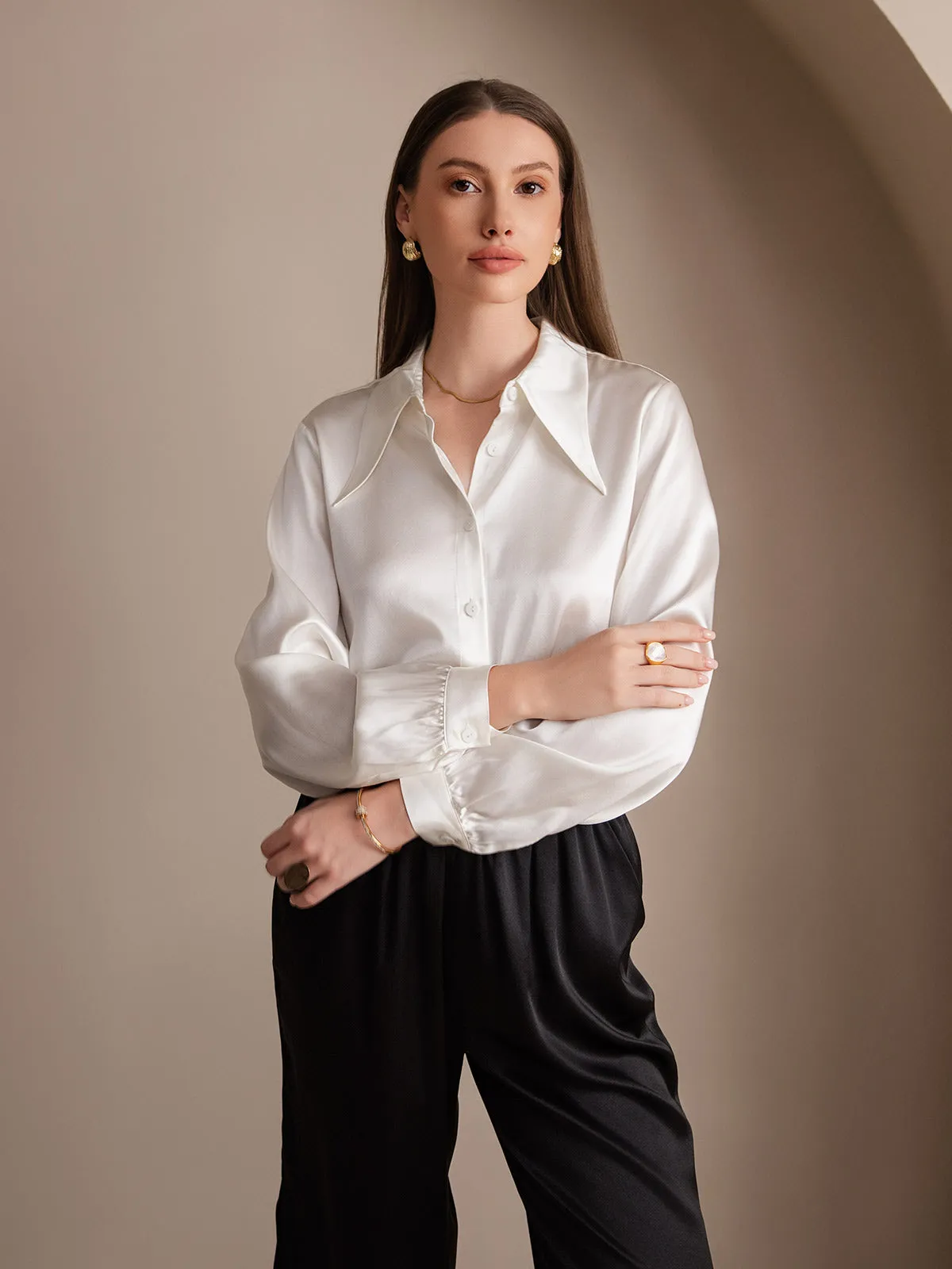 19Momme Silk Solid Color Classic Daily Basic Shirt sold by SilkSilky product image thumbnail 4