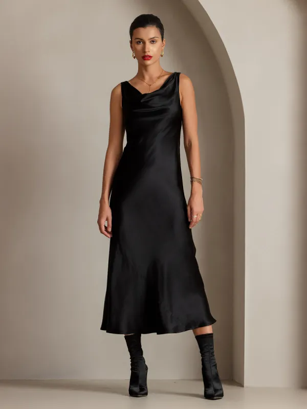 Pure Silk Cowl Neck Slip Elegant Long Dress sold by SilkSilky