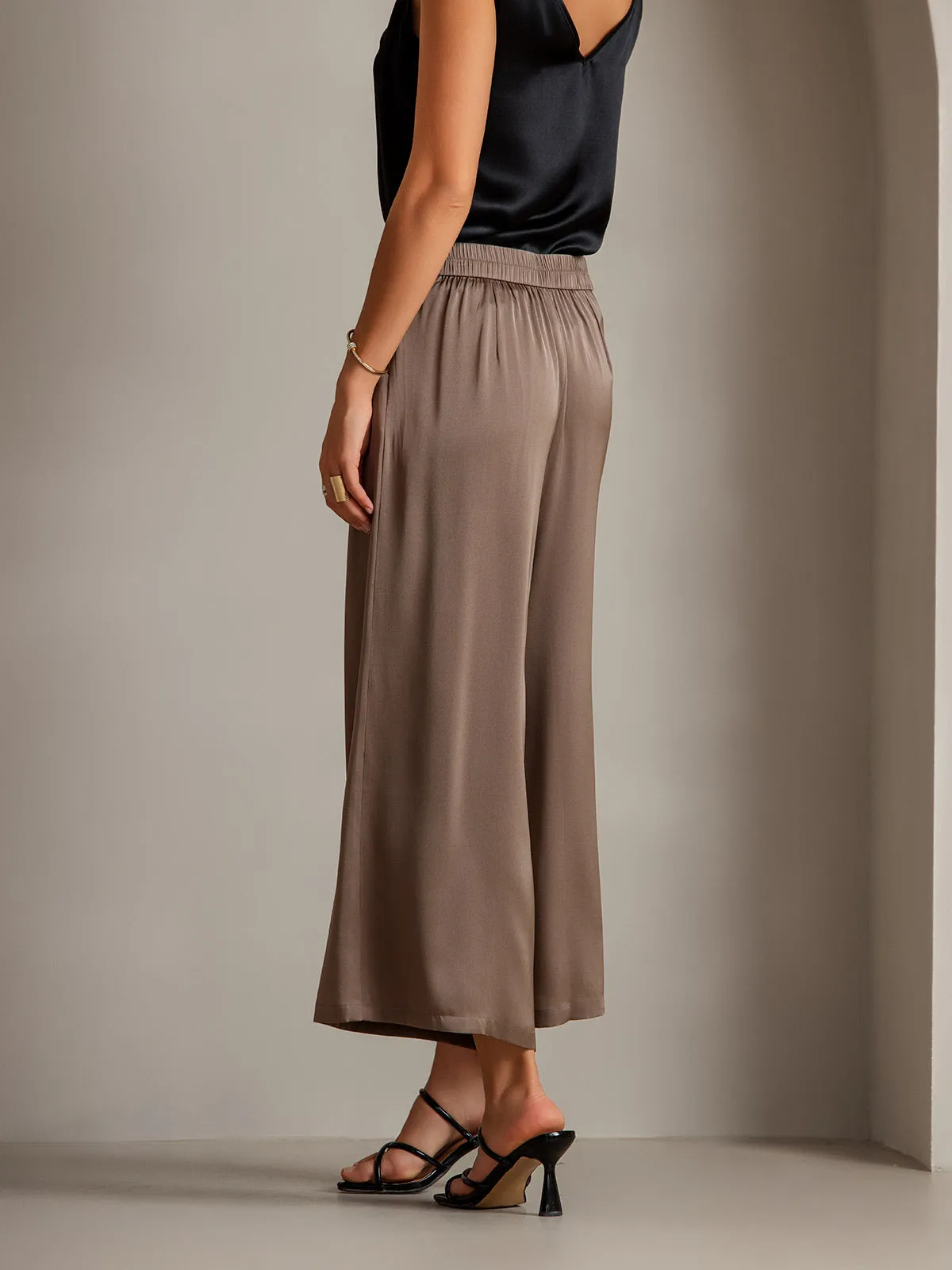 19Momme Silk Solid Color Casual Smooth Wide Leg Pants sold by SilkSilky product image thumbnail 4