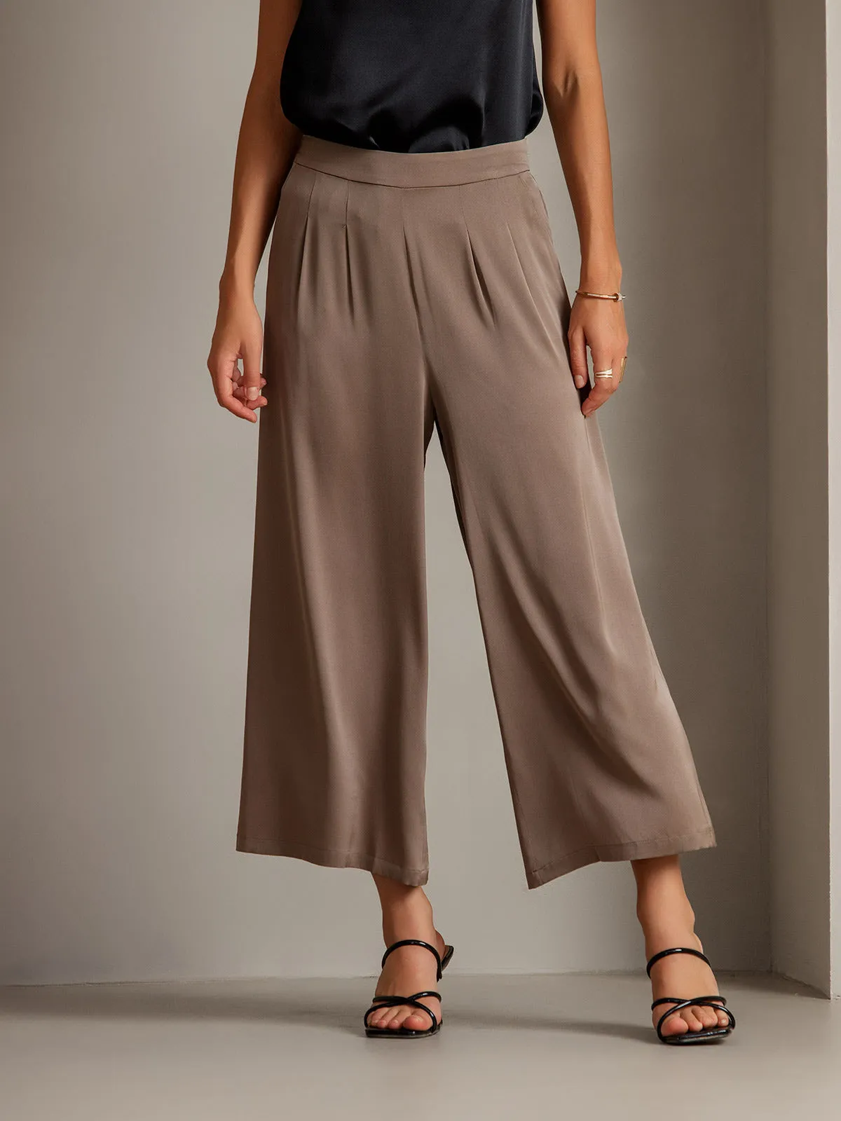 19Momme Silk Solid Color Casual Smooth Wide Leg Pants sold by SilkSilky