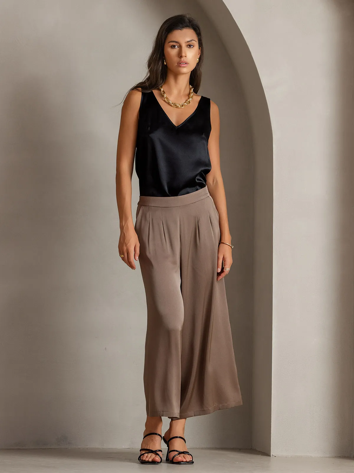 19Momme Silk Solid Color Casual Smooth Wide Leg Pants sold by SilkSilky product image thumbnail 5