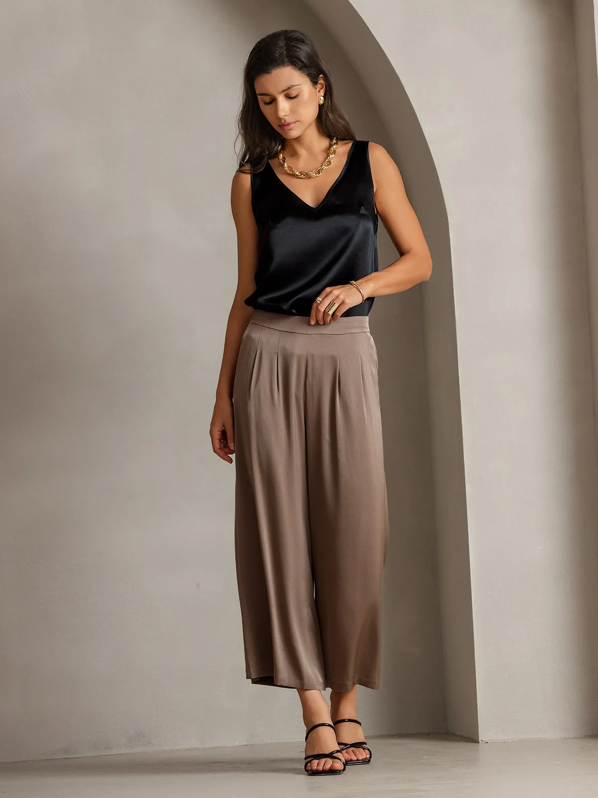 19Momme Silk Solid Color Casual Smooth Wide Leg Pants sold by SilkSilky product image thumbnail 3