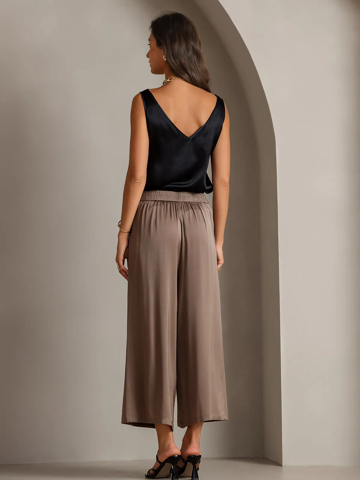 19Momme Silk Solid Color Casual Smooth Wide Leg Pants sold by SilkSilky product image thumbnail 2