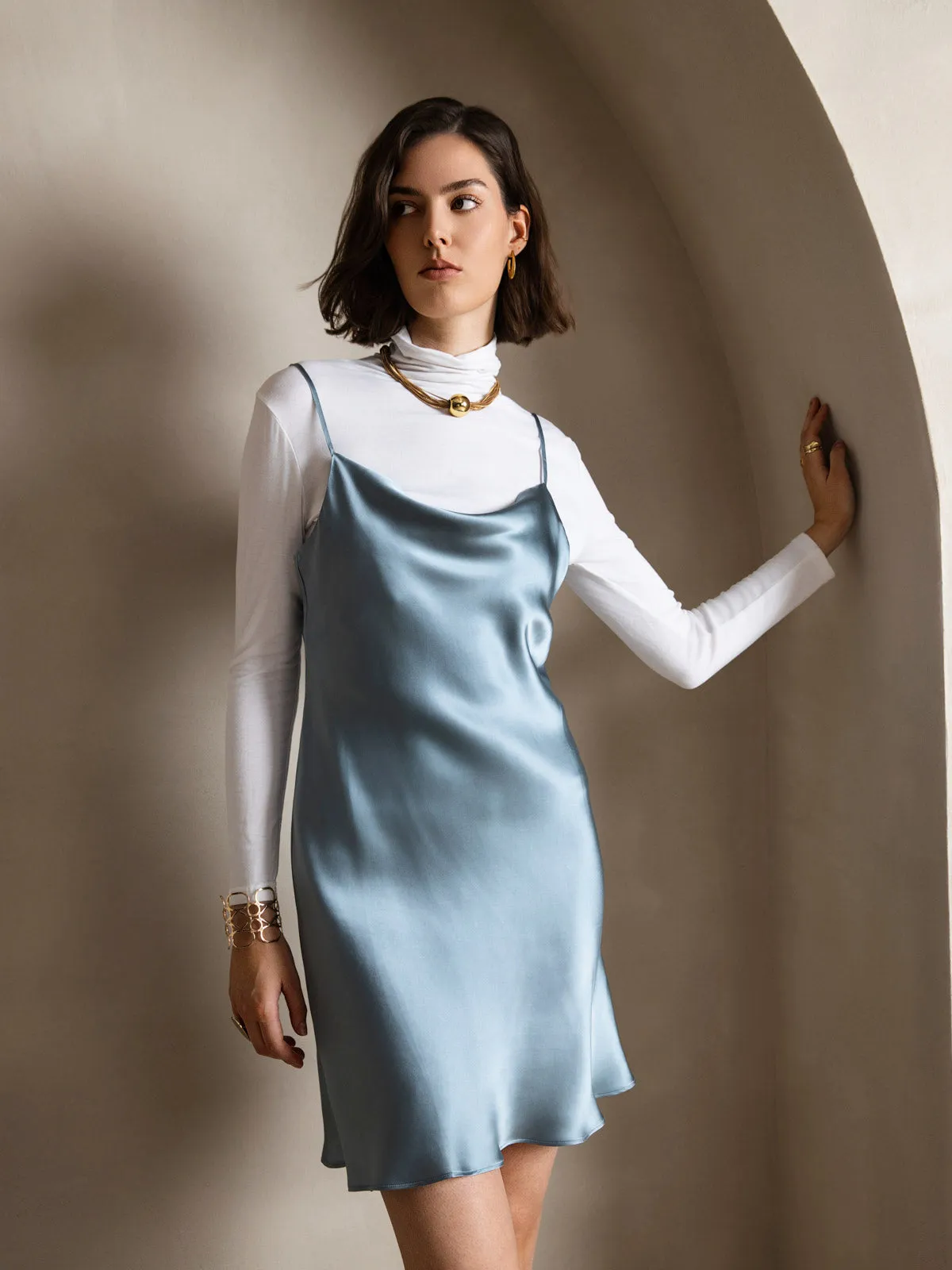 Pure Silk Lounge Cowl Neck Short Dress sold by SilkSilky product image thumbnail 5