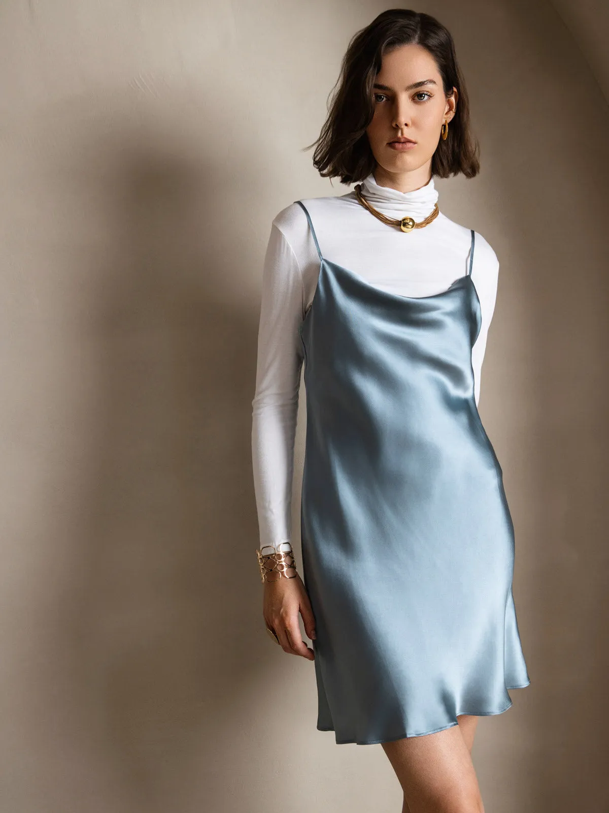 Pure Silk Lounge Cowl Neck Short Dress sold by SilkSilky product image thumbnail 3