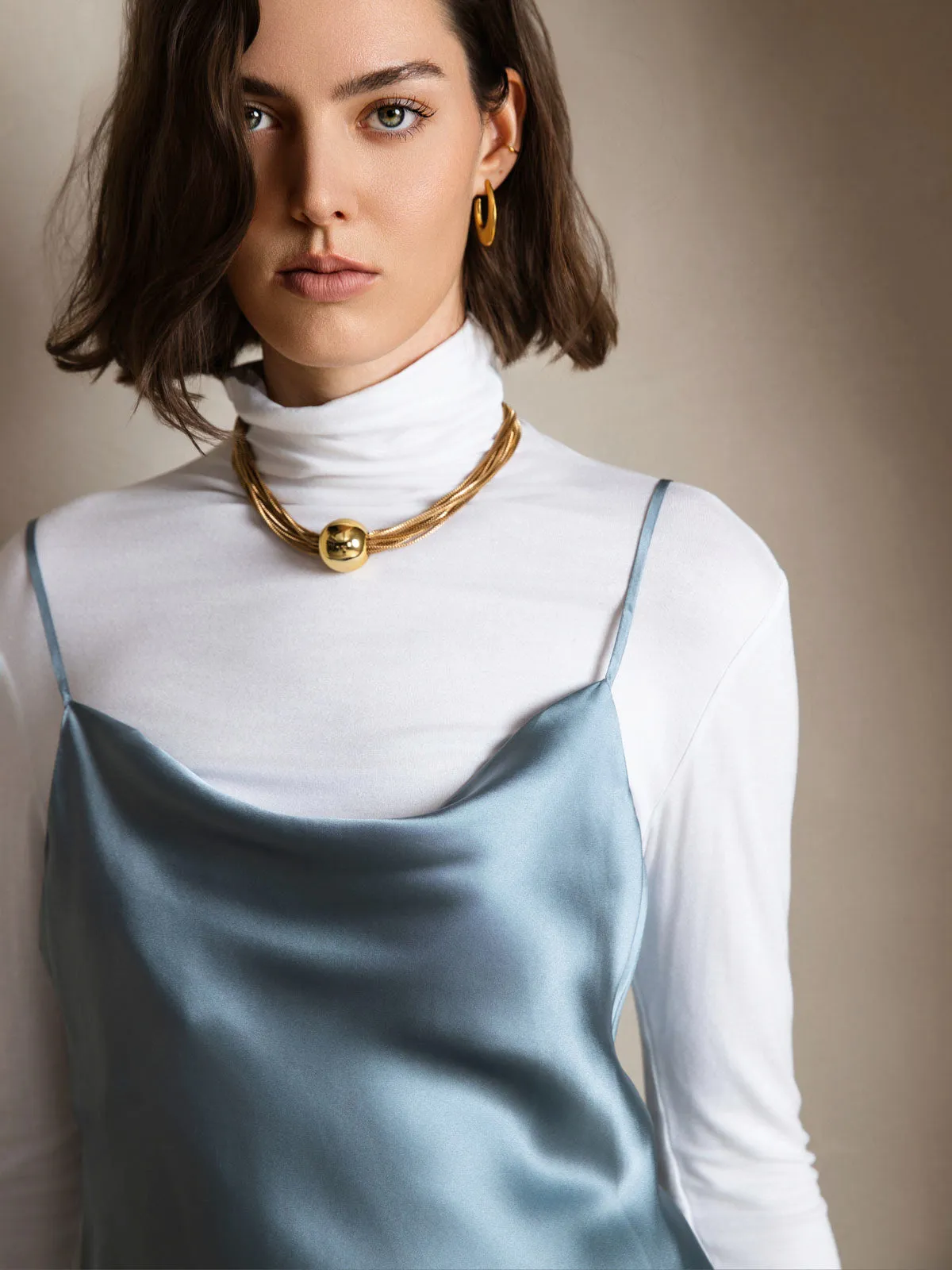 Pure Silk Lounge Cowl Neck Short Dress sold by SilkSilky product image thumbnail 2