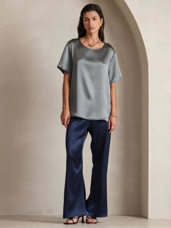 Pure Silk Solid Color Short Sleeve Women's Top (pants not included) sold by SilkSilky