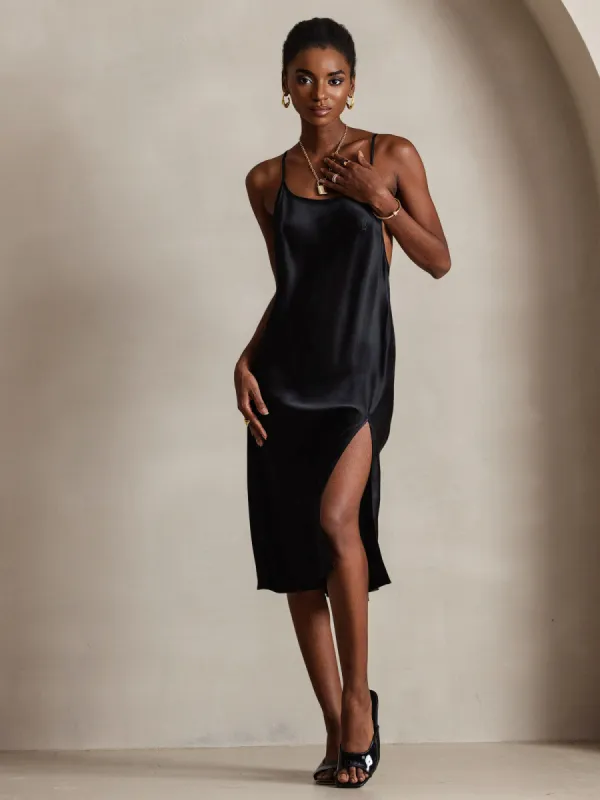 Pure Silk Sexy Criss Cross Backless Long Slip Dress sold by SilkSilky