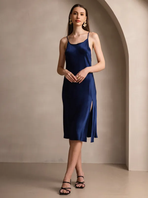Pure Silk Solid Color Criss Cross Backless Long Sexy Slip Dress sold by SilkSilky