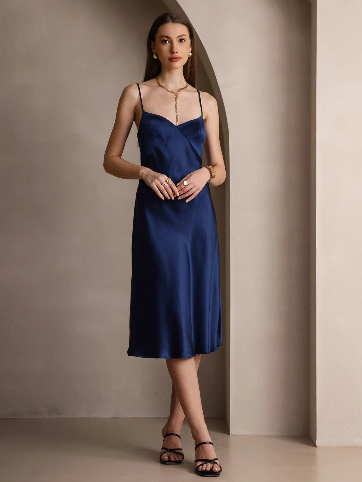 Pure Silk Spaghetti Strap Midi Dress with V-Back Design sold by SilkSilky product image thumbnail 5