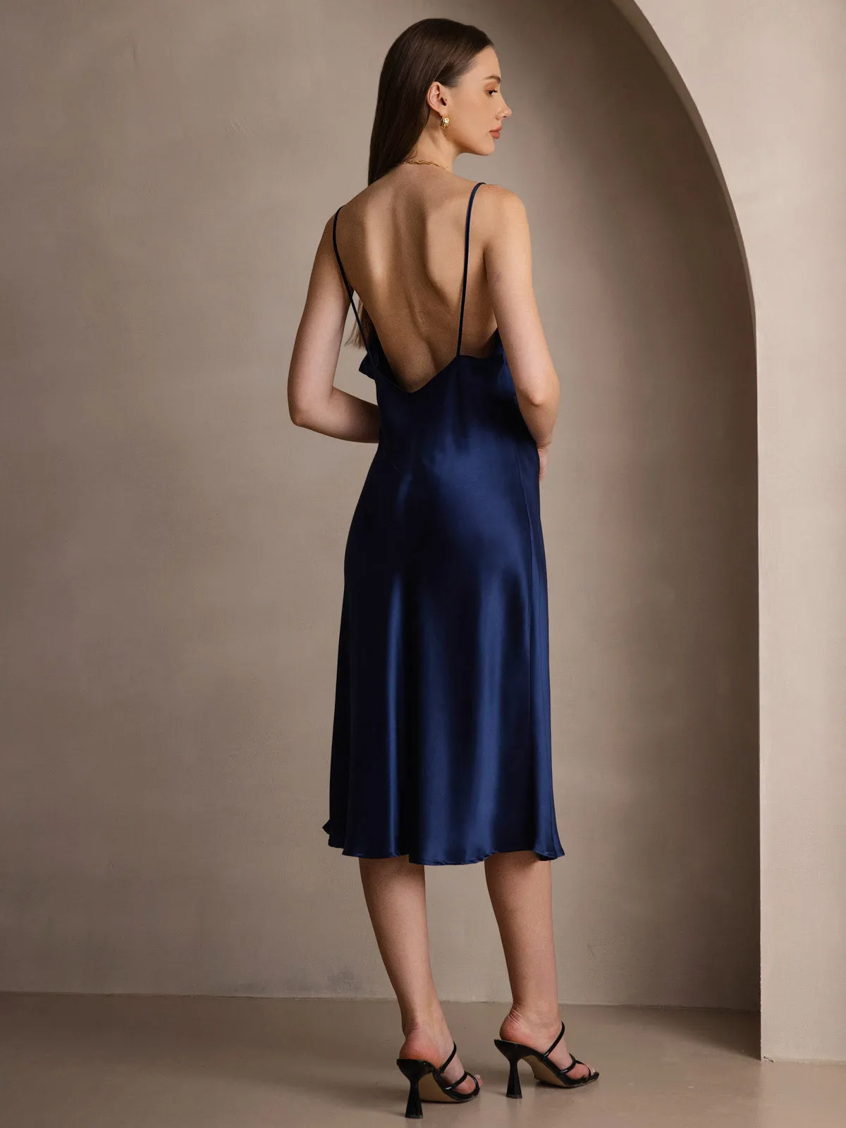 Pure Silk Spaghetti Strap Midi Dress with V-Back Design sold by SilkSilky product image thumbnail 2