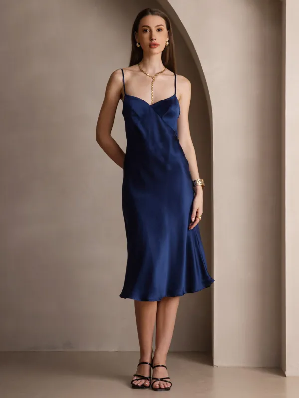 Pure Silk Deep V-Neck Backless Long Slip Dress sold by SilkSilky