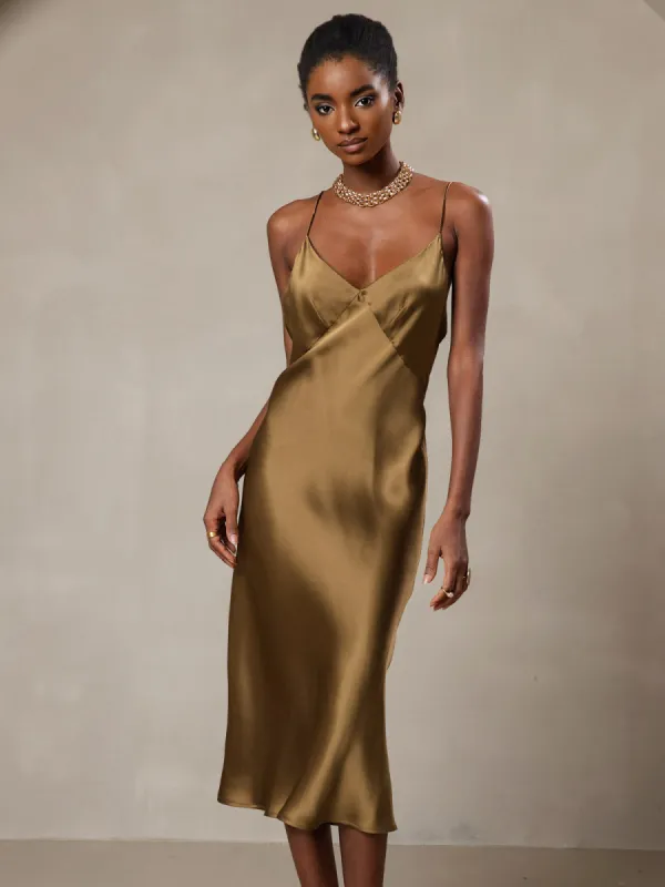 Silk V-Neck Long Slip Dress sold by SilkSilky