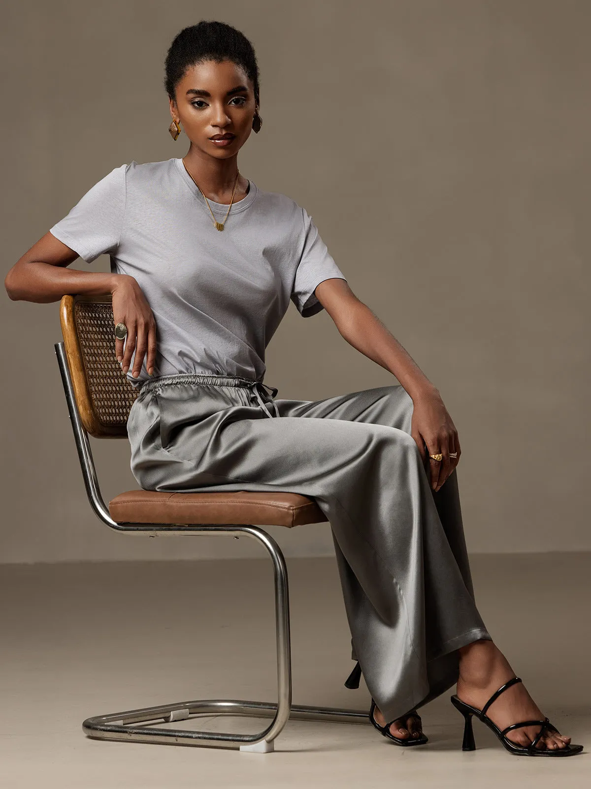 Pure Silk Wide Leg Women's Pants with Elastic Waist Design sold by SilkSilky product image thumbnail 3