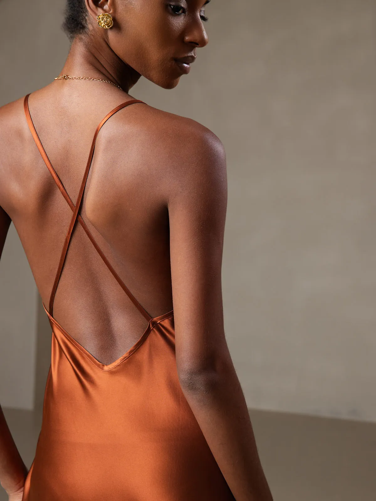 Pure Silk Spaghetti Strap V Neck Midi Dress with Criss Cross Back Design sold by SilkSilky product image thumbnail 2