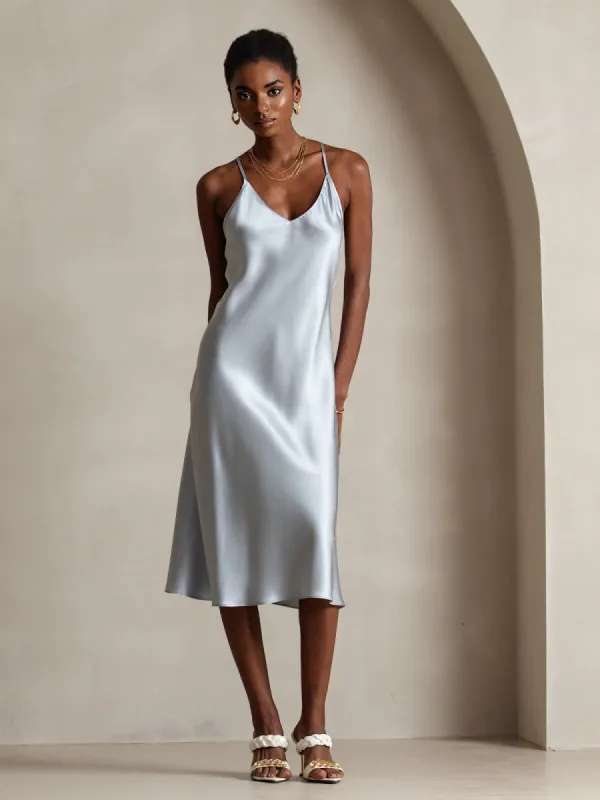 Silk Spaghetti Strap Criss Cross Back Long Dress sold by SilkSilky
