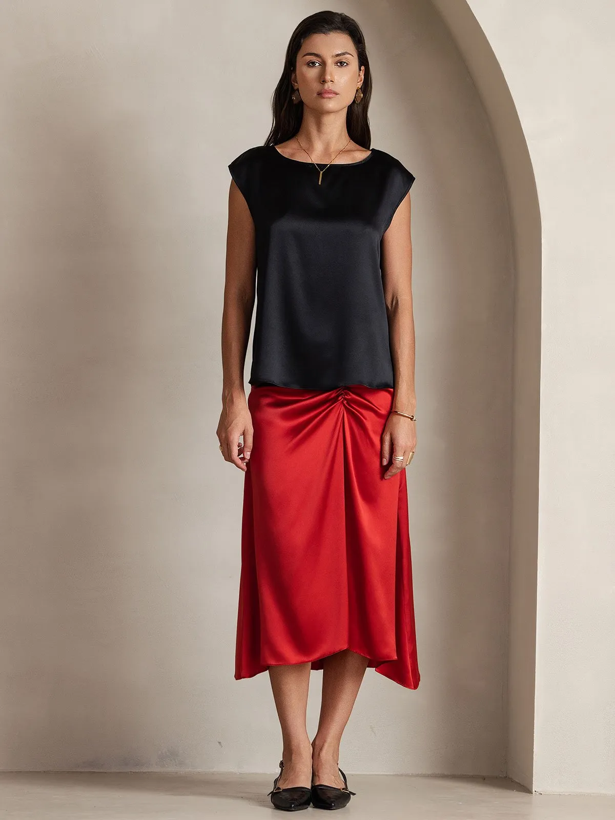 19Momme Silk Cap Sleeve Round Neck Women's Top sold by SilkSilky product image thumbnail 4