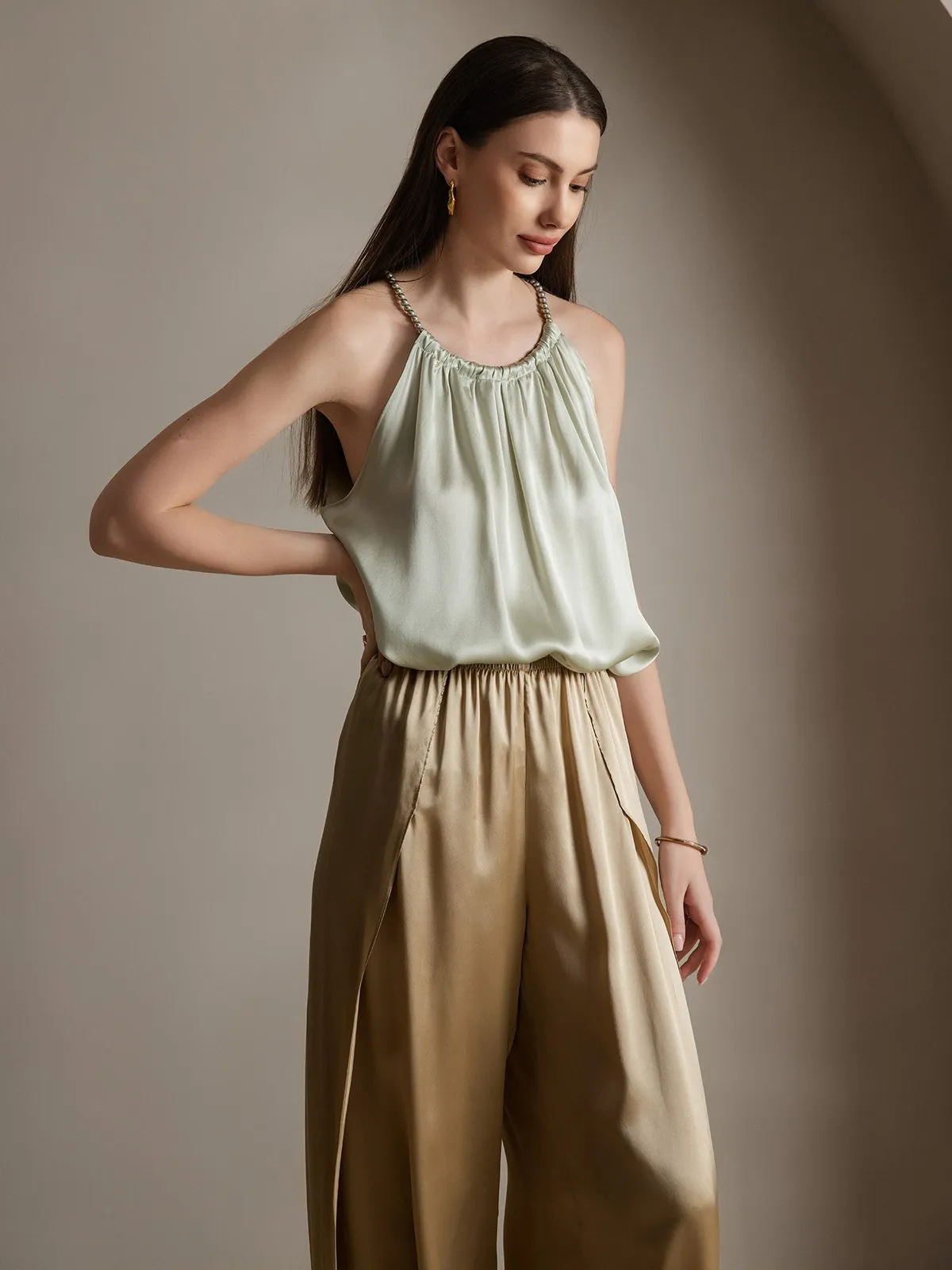 19Momme Silk Relaxed Pearl-tie Neck Tank Top sold by SilkSilky product image thumbnail 4