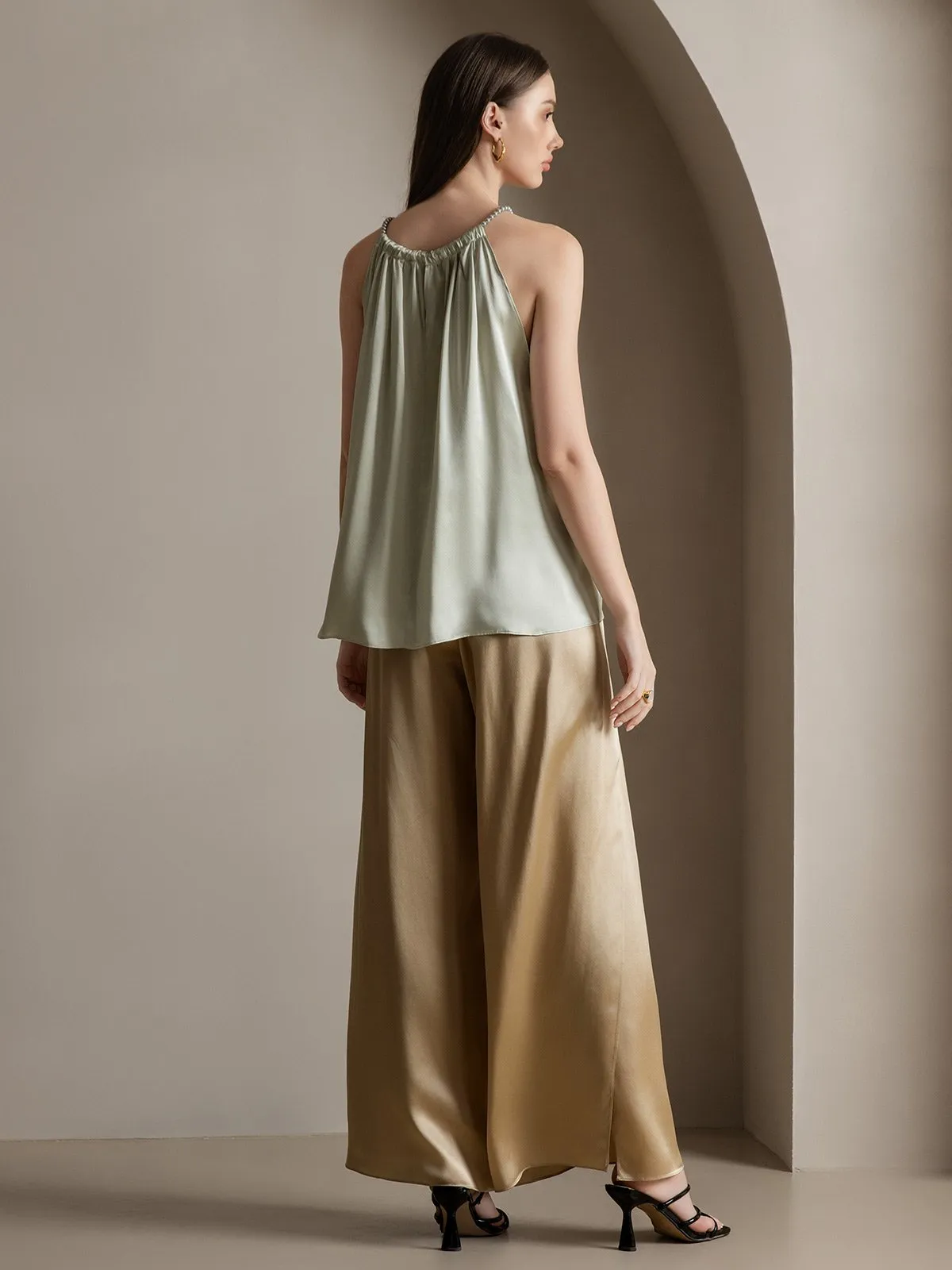 19Momme Silk Relaxed Pearl-tie Neck Tank Top sold by SilkSilky product image thumbnail 2