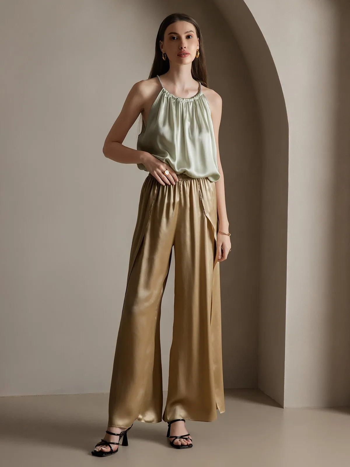 19Momme Silk Relaxed Pearl-tie Neck Tank Top sold by SilkSilky product image thumbnail 5