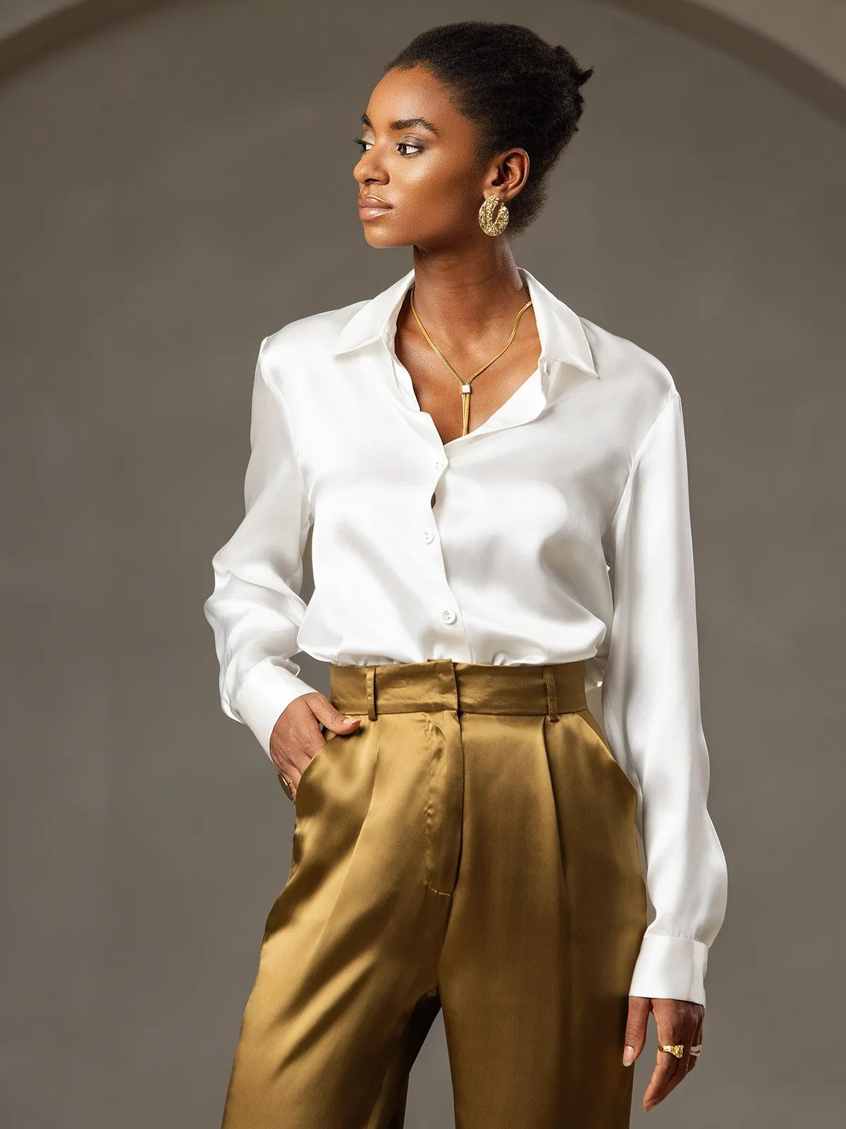 19Momme Silk High Waist Boot Cut Women's Pants sold by SilkSilky product image thumbnail 4