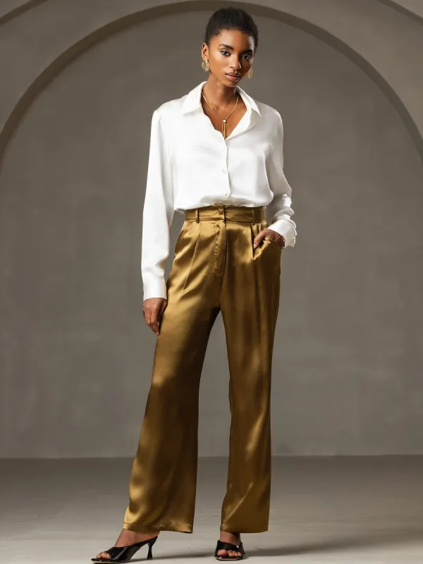 19Momme Silk High Waist Boot Cut Women's Pants sold by SilkSilky