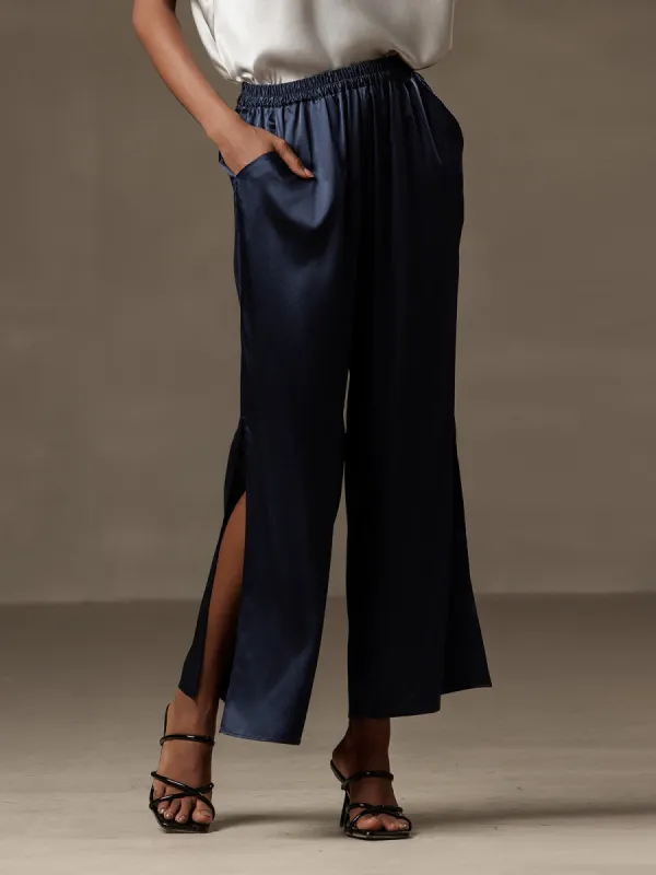 19Momme Silk Wide Leg Women's Pants with Split Design sold by SilkSilky