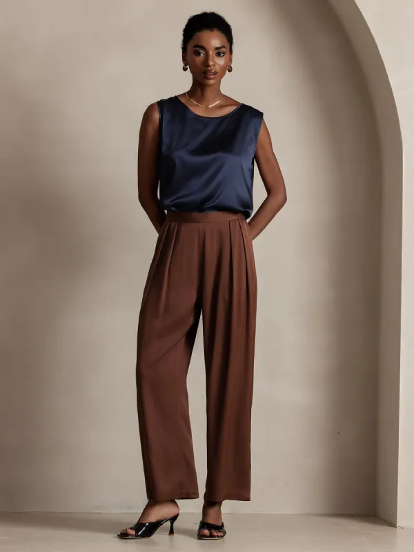 Women's 22Momme Silk High Waist Wide Leg Tapered Pleated Cropped Pants sold by SilkSilky