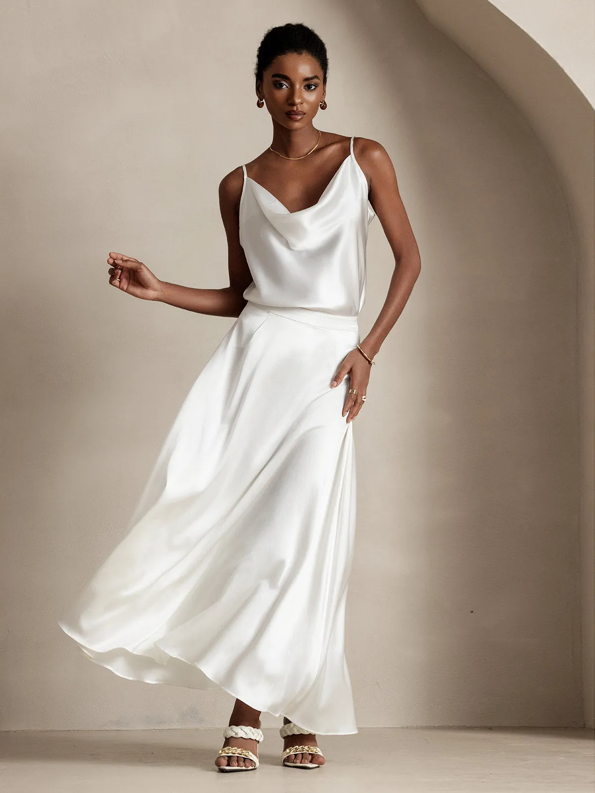 19Momme Silk A Line Maxi Skirt with Lining sold by SilkSilky