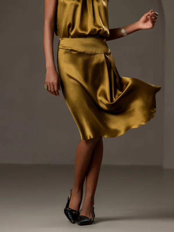 19Momme Silk Fashionable Asymmetrical Hem Midi Skirt sold by SilkSilky